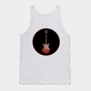 Tiled Pixel Red Pixie Guitar in a Black Circle Tank Top